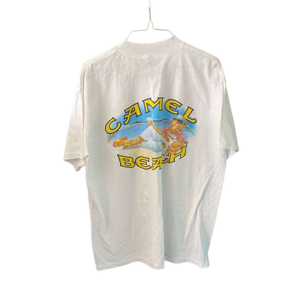 Vintage Summer 1991 Joe Camel Graphic Camel Beach TShirt XL White w/ Pocket
